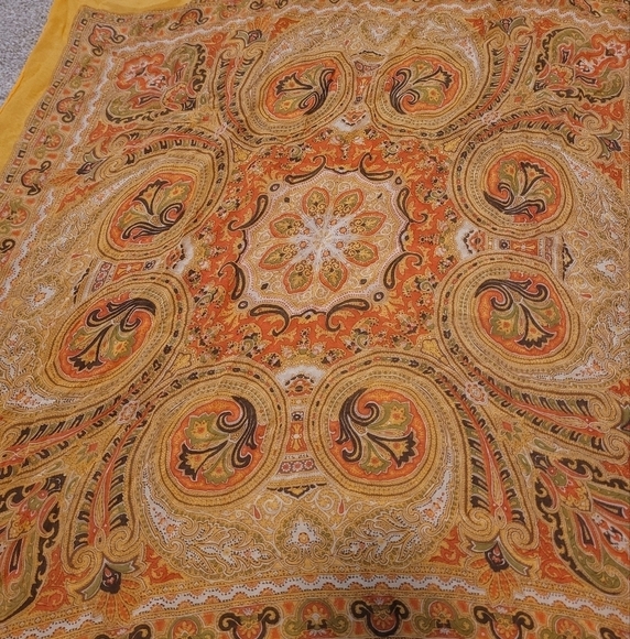Women's Orange Paisley Large Head Scarf 26"x26" - Picture 2 of 4